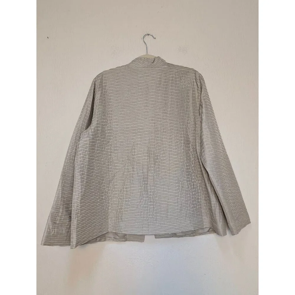 Eileen Fisher Womens 100% Silk Textured Open Front Blazer Jacket Champagne Sz XL
